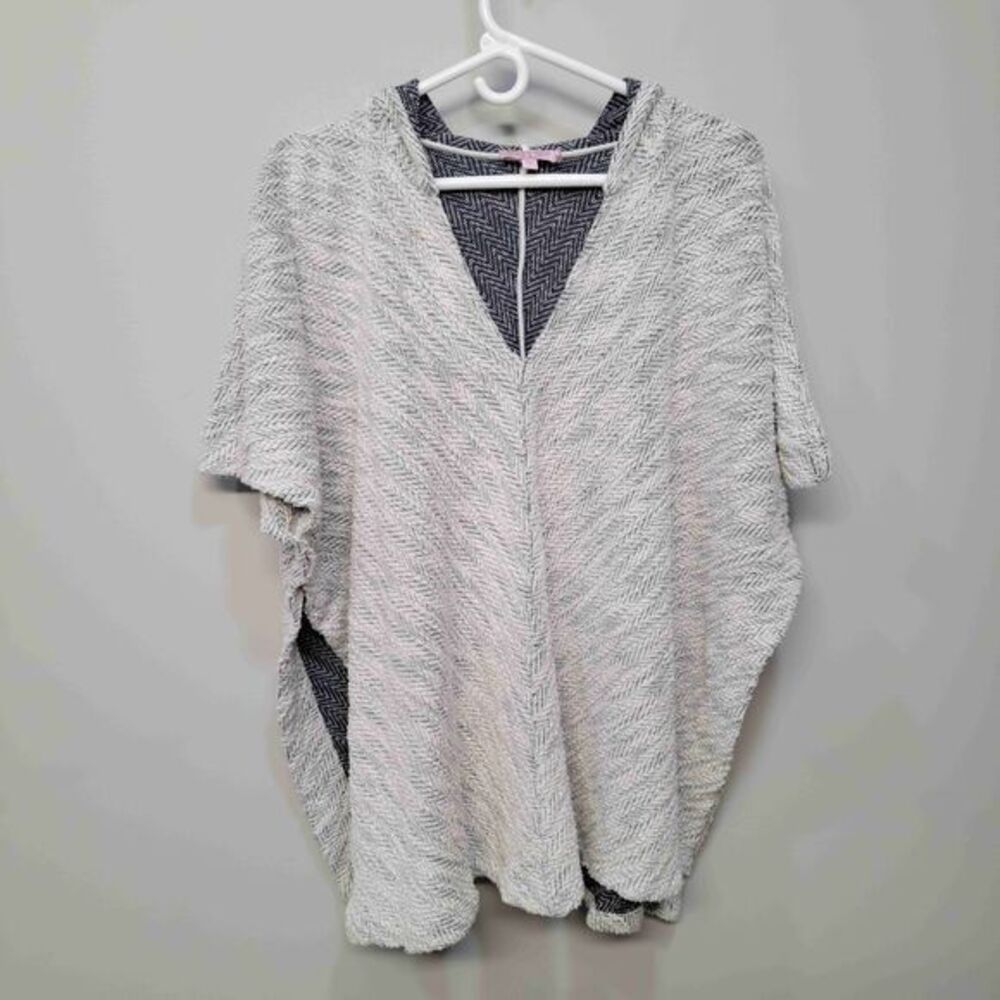 Calypso St. Barth Hoodie Poncho Sweater OS Beige Herringbone Baja Hippie Boho - Picture 2 of 10